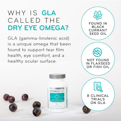HydroEye Dry Eye Supplement – Clinically Tested with GLA & Omega-3 – Supports a Healthy Tear Film for Lasting Eye Comfort – 120